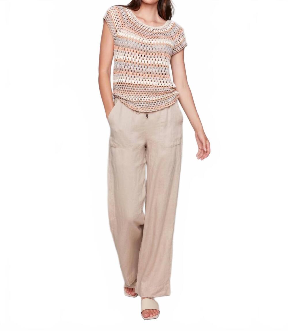 NEW CHARLIE B crochet cap sleeve top in pebble